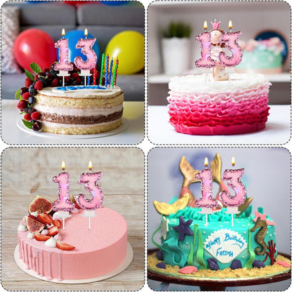 Girl Birthday Number 13 Candle, 2.95In Glitter Butterfly Pink Sequin Candle6