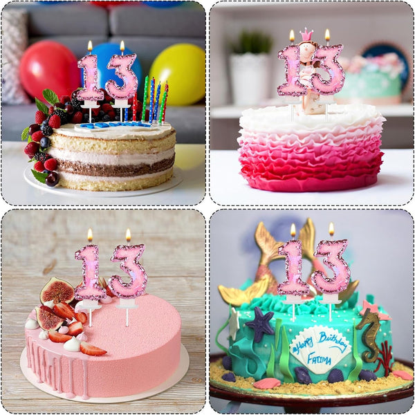 Girl Birthday Number 13 Candle, 2.95In Glitter Butterfly Pink Sequin Candle6