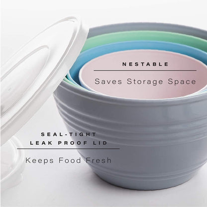 | Mixing Bowl Set with Lids | Versatile Plastic Bowls for Kitchen Mixing, Serving, and Storage - 4-Piece Mixing Bowl Set in Various Sizes | Space-Saving Nesting Design | Dishwasher Safe3