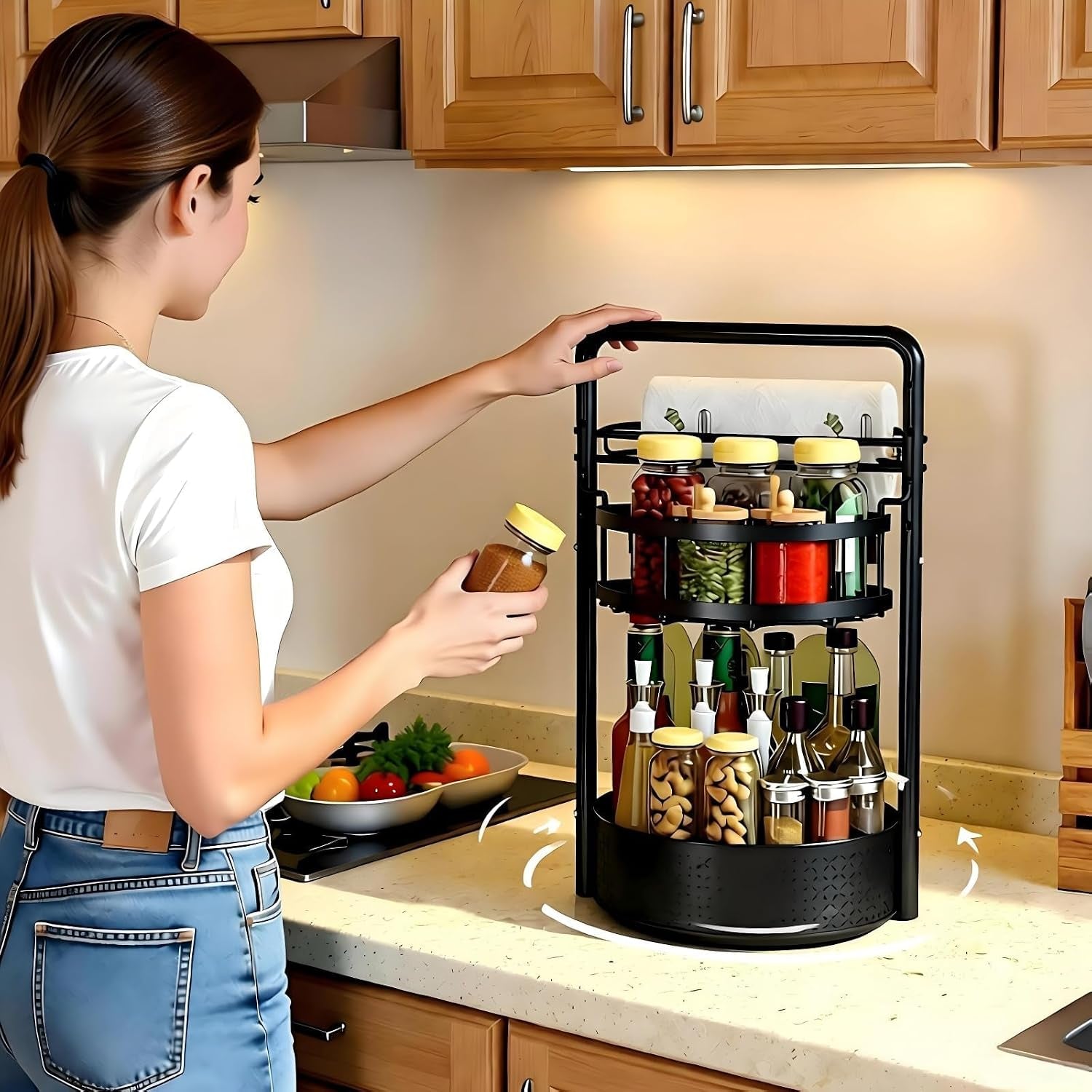 rotating-spice-rack-with-paper-towel-holder-black