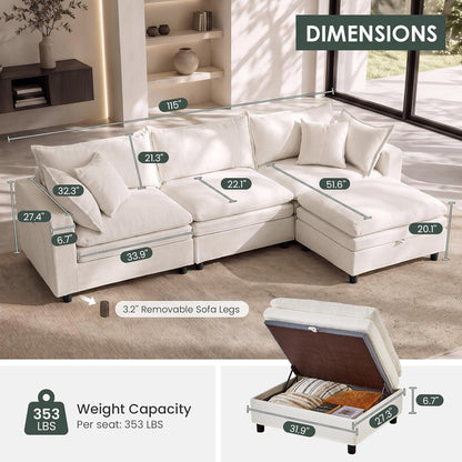 115'' L Shaped Cloud Couch for Living Room Sectional Sofa2