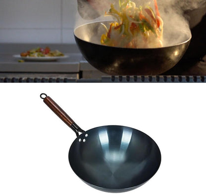 Traditional Iron Wok, Refined Iron Stir Fry Pan with round Bottom and Single Handle, Uncoated Chinese Wok for Even Heat Cooking in Home and Restaurant Kitchens (34Cm)2
