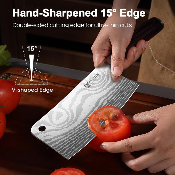Cleaver Knife, Ultra Sharp Meat Cleaver 7 Inch, High Carbon Stainless Steel Butcher Knife with Wooden Handle, Chinese Cleaver for Meat Cutting Vegetable Slicing2
