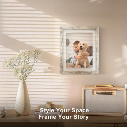 8X10 Picture Frames with 6X8 Mat Set of 2, Distressed White2