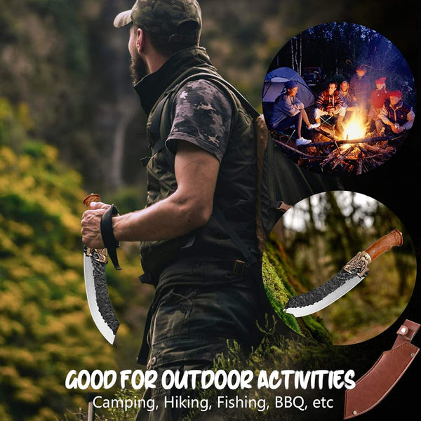 Butcher Knife Forged in Fire Knives Outdoor Camping Knife Curved Boning Knife with Sheath Filet Knife for Fishing Carbon Steel Meat Cleaver Knife for Kitchen BBQ Gift Collection2