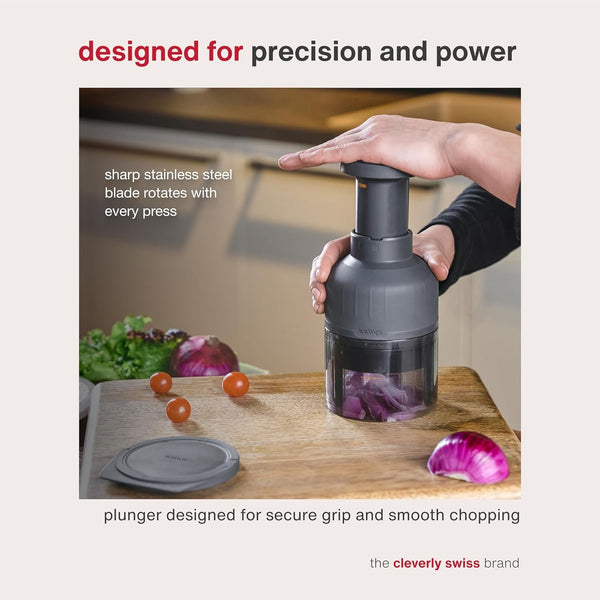 Zick Zick Classic Food Chopper - Convenient for Easy, Healthy Meal Prep - Manual Vegetable Chopper with Stainless Steel Blades - Compact & Dishwasher Safe - Zick Zick 3.0 | Manual Food Chopper, Stainless Steel Blades, Compact and Dishwasher-Safe3