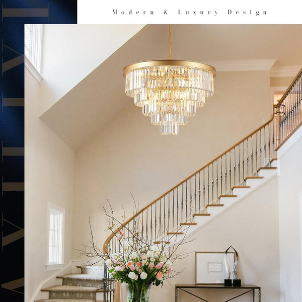 Large Crystal Chandelier 30”Modern Gold Foyer Chandeliers Light Fixture6