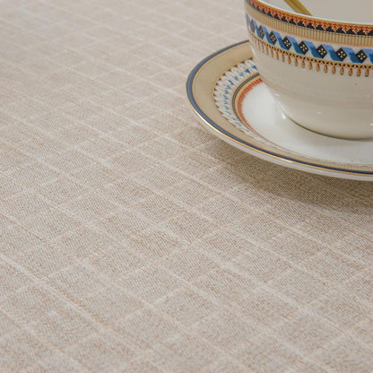 Textured Tablecloth Linen-Look Rustic Burlap Style Washable Solid Heavy Weight Lace Trim Rectangle Fabric Table Cloth,Table Cover for Kitchen Dinning Tabletop Decoration 55X70 in Beige3