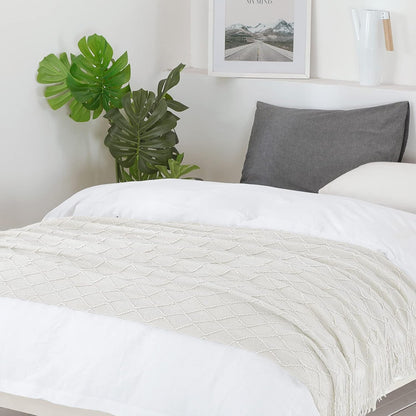 Beige Throw Blanket 50X60 Inch Boho Knitted Soft Throw Sofa Blanket | Knitted Throw Blanket 50X60 Inches, Soft Lightweight Boho Weave Throw Decorative Couch Blanket for Living Room Bedroom Chair4