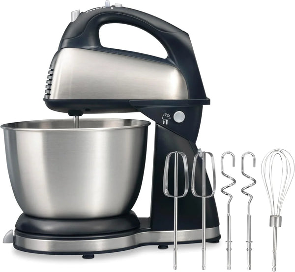 Classic Stand and Hand Mixer, 4 Quarts, 6 Speeds with Quickburst, Bowl Rest, 290 Watts Peak Power, Black and Stainless | 2-In-1 Versatility | Quickburst for Added Power | 290 Watts Peak Power | Built-In Bowl Rest | Black and Stainless Steel1