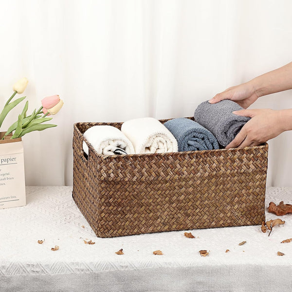 Seagrass Storage Baskets Bin for Shelf, X-Large Woven Wicker Basket4
