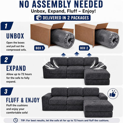 123" Oversized L Shaped Boneless Couch, Modular Sectional Sofa,Grey8