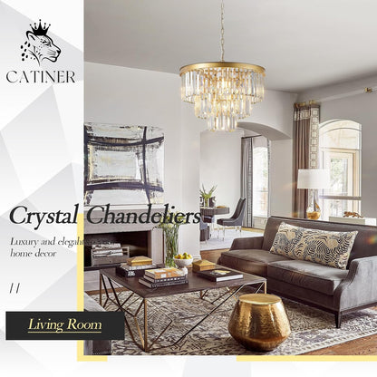 20" Modern Crystal Chandeliers,7 Lights Gold round Light Fixture7