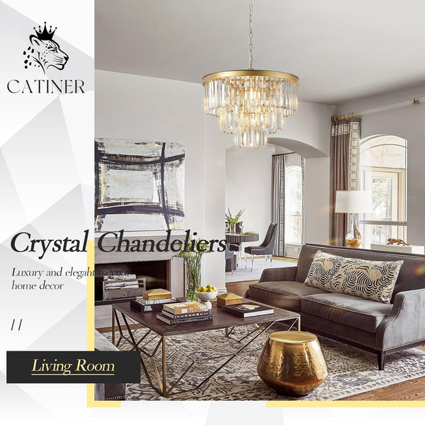 20" Modern Crystal Chandeliers,7 Lights Gold round Light Fixture7