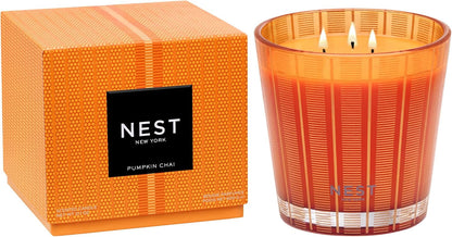 NEST New York Scented 3-Wick Candle, Pumpkin Chai - 21.2 Oz - up to 100-Hour Burn Time - Reusable Glass Vessel1