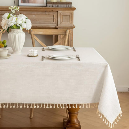 Ivory Tablecloths Rectangular 55 X 75 Inch, Linen Look1