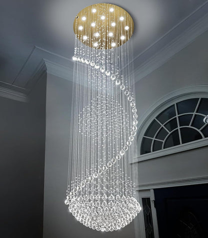 D40'' X H120'' Crystal Chandelier High Ceiling Chandeliers for Staircaes Large Raindrop Chandeliers LED Dimmable Flush Mount Light Fixtures for Foyer Hallway Entryway LED Bulbs Included Gold9