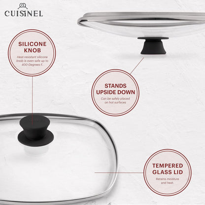 Cast Iron Square Grill Pan + Glass Lid + Pan Scraper + Handle Cover - 10.5" Pre-Seasoned Ridged Skillet - Grill, Stovetop, Fire, Indoor/Outdoor Use - for Grilling, Frying, Sauteing2