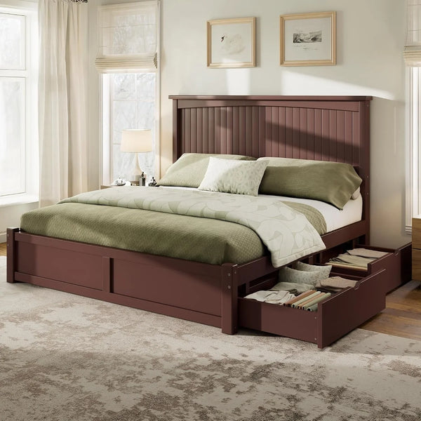 Solid Wood Queen Storage Bed Frame with 50" Headboard, Espresso1