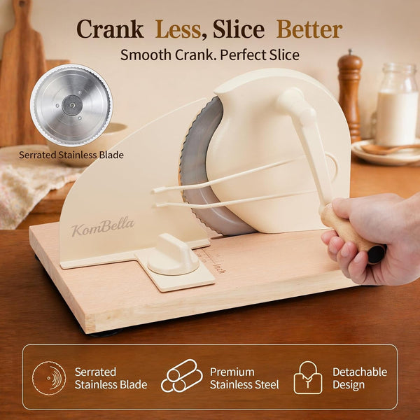 Sourdough Bread Slicer for Homemade Bread, Manual Hand Crank Bread Cutter with Adjustable Thickness for Even Slices, Slicing Guide & Protective Blade Shield, Wood Base with Suction Cups(Beige)3