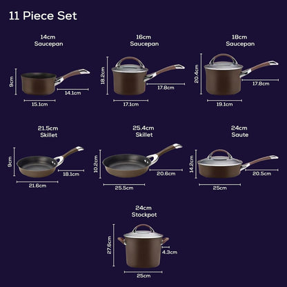 Symmetry Non Stick Pots and Pans Set, 11-Piece, Chocolate | Hard Anodized Induction Pots and Pans Set, Durable, Dishwasher and Oven Safe to 400°F, Compatible with All Stovetops10