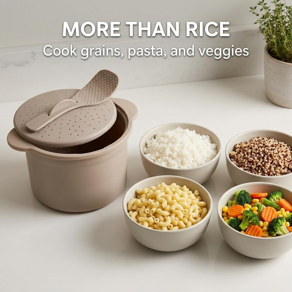 microwave-rice-grain-cooker-locking-lid-easy-cook-container-heat-resistant-handles-includes-measuring-cup-mixing-paddle-cooks-veggies-more