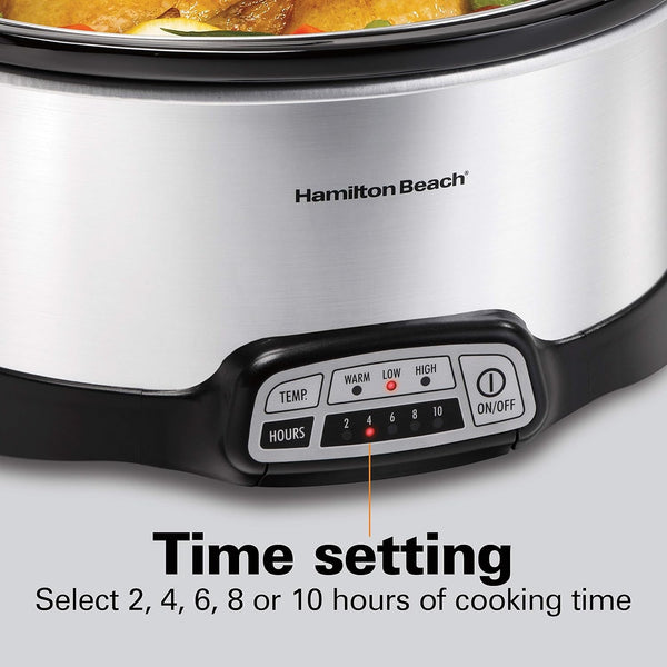 7-Quart Programmable Slow Cooker with Flexible Easy Programming, Dishwasher-Safe Crock & Lid, Silver (33473) & Travel Case & Carrier Insulated Bag (33002),Black4