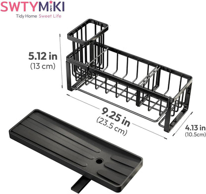 Sponge Holder for Kitchen Sink - Sink Caddy with Brush Holder Self-Draining Sponge Caddy Organizer with Divider Stainless Steel Kitchen Accessories Storage for Countertop, Black8