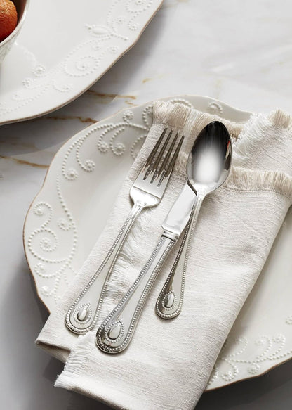 French Perle White Stoneware 16-Piece Dinnerware Set for 47