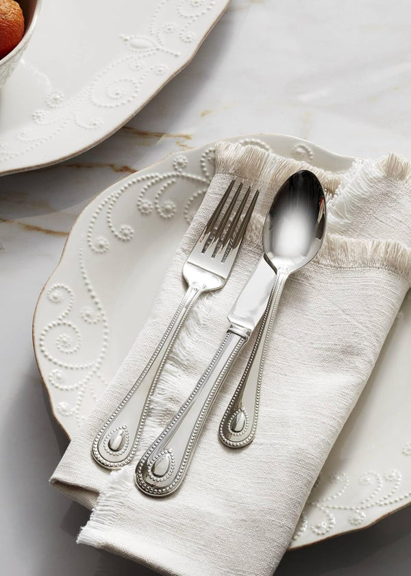 French Perle White Stoneware 16-Piece Dinnerware Set for 47