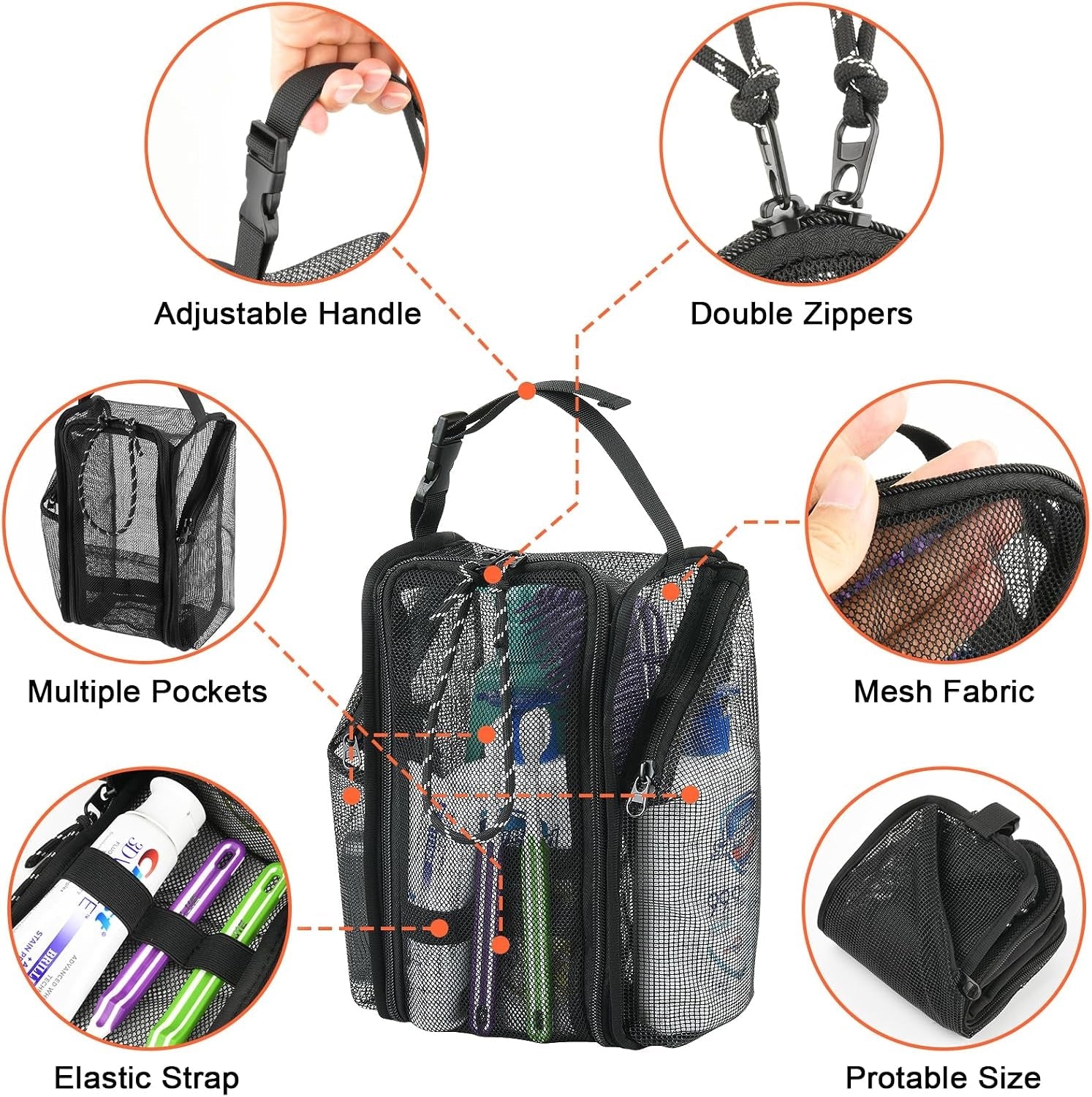 mesh-shower-caddy-toiletry-organizer-hanging-shower-tote-bag-quick-dry-shower-organizer-portable-bath-bag-with-durable-zippers-side-pockets-for-travel-gym-swimming-beach-and-camp