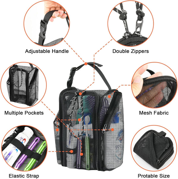 Mesh Shower Caddy Toiletry Organizer Hanging Shower Tote Bag, Quick Dry Shower Organizer Portable Bath Bag with Durable Zippers & Side Pockets for Travel, Gym, Swimming, Beach and Camp4