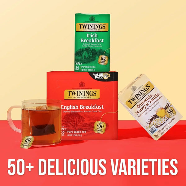 English Breakfast Black Tea Individually Wrapped Bags, 100 Count (Pack of 1), Smooth, Flavourful, and Robust, Caffeinated, Enjoy Hot or Iced, 100 Teabags | Popular Tea Classic, Robust & Smooth, Naturally Caffeinated, 100 Foil Lined Individually Wrapped Bags, Enjoy Hot or Iced6