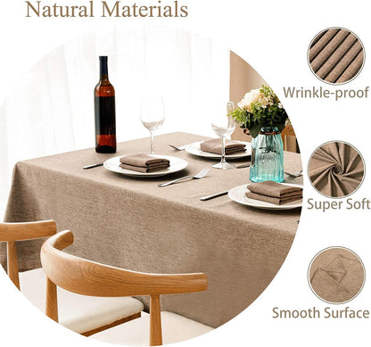 Rectangle Table Cloth Linen Farmhouse Tablecloth Waterproof Anti-Shrink Soft and Wrinkle Resistant Decorative Fabric Table Cover for Kitchen (Flaxen, 60" X 84" (6-8 Seats))3