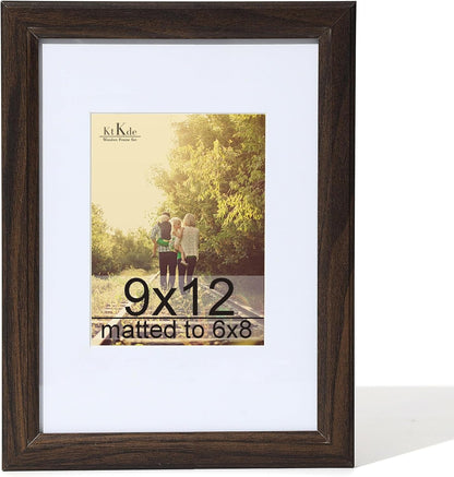 9X12 Wooden Picture Frame,Display Pictures 6X8 with Mat or 9 X 12 Without, Tempered Glass, 9 by 12 Walnut Frames Wall Gallery Photo Frames Poster Frame Best Gift1