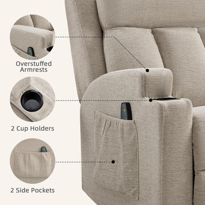 Manual Recliner Chair with Massage and Heat,Comfy Recliner Chair Sofa with Overstuffed Arms and Back, Manual Reclining Single Sofa with 2 Cup Holders, Side Pocket for Living Room,Beige5