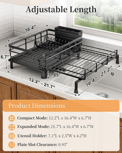 Expandable Dish Drying Rack for Kitchen Counter, Metal, Black3