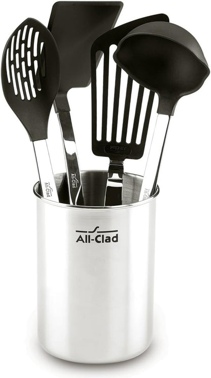 All-Clad Specialty Stainless Steel with Nylon Head Kitchen Gadgets 4 Piece Tool Set with Caddy Kitchen Tools, Kitchen Hacks Silver1