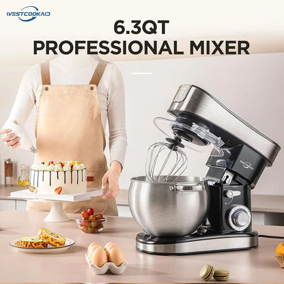 3-IN-1 Stand Mixer 6.3Qt 6-Speed 400W Pulse Black | Household Food Mixer with Pulse,Dough Hook,Beater,Whisk, Electric Kitchen Mixer for Bread,Cake and Most Home Baking Needs3