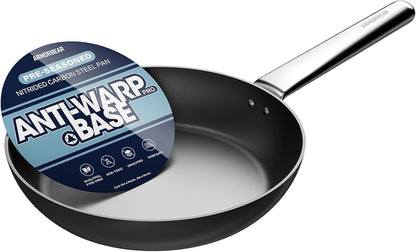 10 Inch Anti-Warp Carbon Steel Frying Pan, Nitrided Skillet | Pre-Seasoned, Works on All Cooktops, Oven Safe, Ideal for Indoor Kitchen Daily Cooking, Outdoor Camping, Chefs1