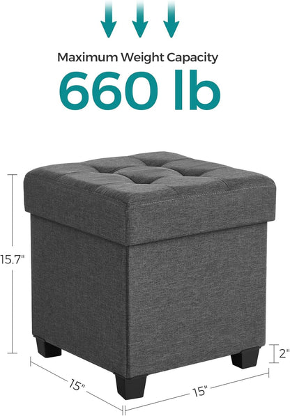 SONGMICS Storage Ottoman, Small Ottoman Foot Rest with Legs, 15 X 15 X 15.7 Inches Foot Stool, Load up to 660 Lb, for Living Room, Bedroom, Dorm, Dark Gray ULSF14GYZ3
