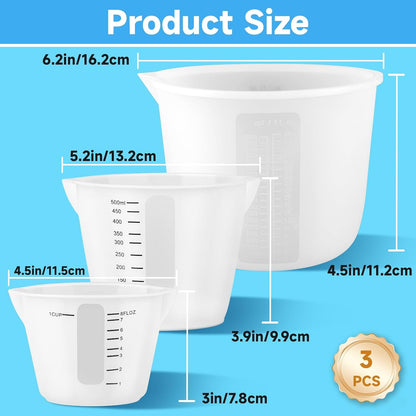 Silicone Resin Cups Set, Large Silicone Mixing Bowl with Precise Scale for Epoxy, Jewelry Casting Molds, Acrylic Paint, Cup Making, Nonstick Reusable Craft Pouring Cups, 1000Ml & 500Ml & 250Ml2