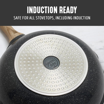 Nonstick 12” (5QT) All in One Deep Skillet Wok with Lid, Pfas-Free Non-Toxic Ceramic Multi-Purpose Pan, Induction, All Stovetop, Egg, Stir Fry, Saute, Stay Cool Handle, Granite Black8