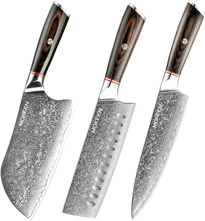 Kitchen Knife Set 3PCS, 67 Layers VG10 Damascus Chef Knife Set Japanese Cooking Knives with Pakkawood Wood Handle, Gift Box1