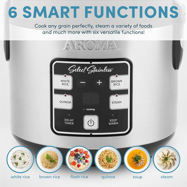 ® Select Stainless® Rice Cooker, 4-Cup (Uncooked) / 8-Cup (Cooked), 2 Qt, Stainless Steel Inner Pot, Multicooker, Steamer, Stainless Steel, ARC-914SBDS5