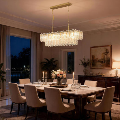 12-Light Gold Rectangle Crystal Chandeliers for Dining Room Light Fixture2