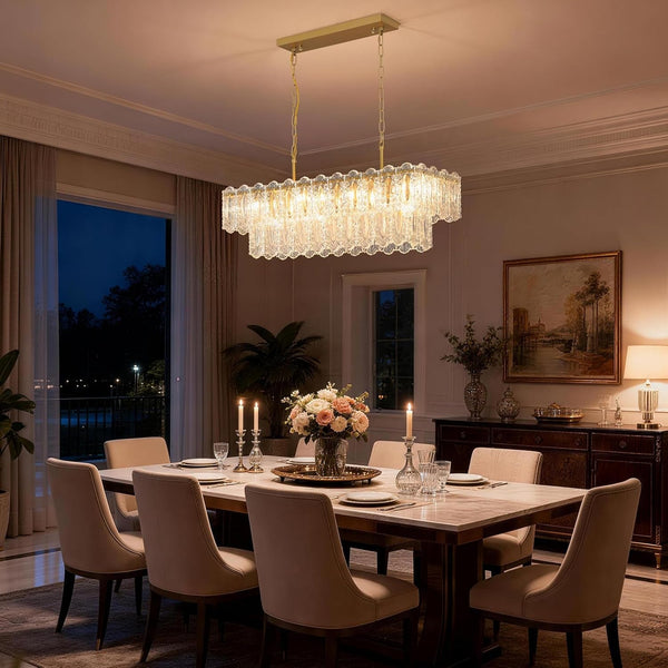 12-Light Gold Rectangle Crystal Chandeliers for Dining Room Light Fixture2