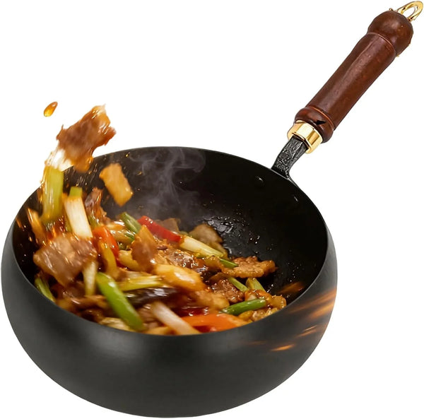 2026 New Japanese Cast Iron Cookware, Japanese Cast Iron Pot, Hand-Forged Non Stick Uncoated Iron Pan Wok with Lid, Woks & Stir-Fry Pans, for Gas and Induction Stoves (Hammer, 11In)1