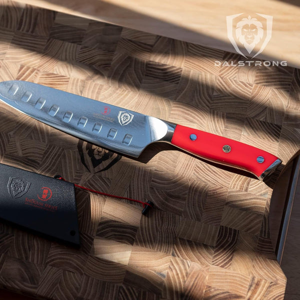 Santoku Knife - 7 Inch - Shogun Series - Damascus - Japanese AUS-10V Super Steel Kitchen Knife - Vacuum Treated - Crimson Red ABS Handle - Razor Sharp Vegetable Knife - W/Sheath6
