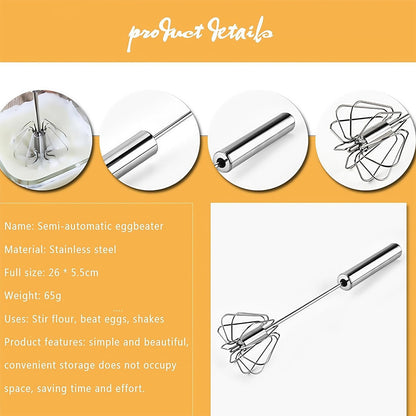 Stainless Steel Egg Whisk, Hand Push Rotary Whisk Blender, Versatile Milk Frother, Hand Push Mixer Stirrer for Blending, Whisking, Beating & Stirring (12In)5